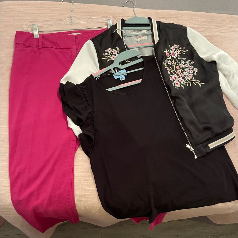 Floral Embroidered Bomber Jacket with Pink Pants